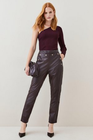 Кожаные брюки с пуговицами , фиолетовый Karen Millen