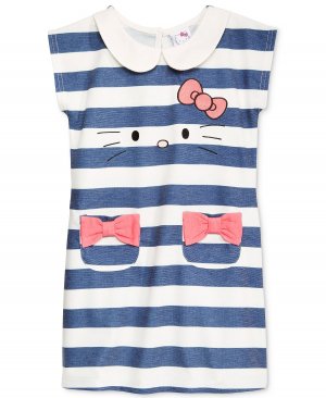 Платье в полоску с вышивкой для маленьких девочек Hello Kitty