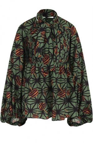 Блуза с принтом и воротником аскот Stella Jean. Цвет: зелёный