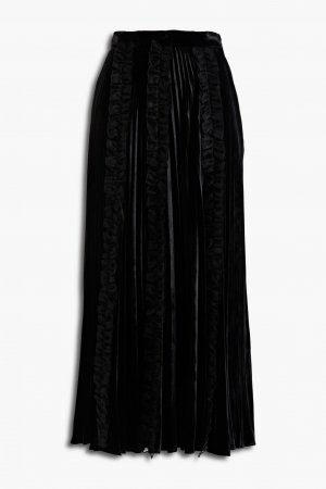Плиссированная юбка миди из рами и шелкового бархата с отделкой органзы, черный Christopher Kane