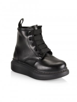 Маленькие и детские кожаные ботинки на шнуровке , черный Alexander McQueen