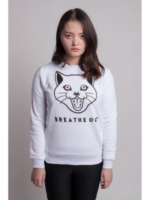 Свитшот BREATHE OUT - Cat Face. Цвет: белый