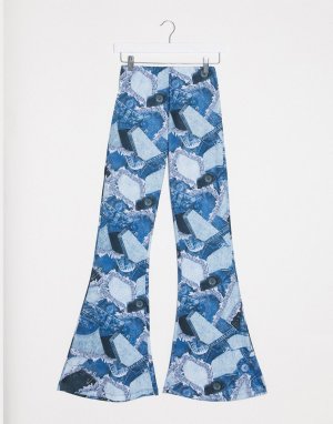 Узкие брюки в джинсовом стиле с клешем -Синий Jaded London