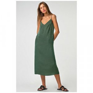 Платье-комбинация , в бельевом стиле, свободный силуэт, миди, размер 44, зеленый FLY. Цвет: зеленый/изумрудный