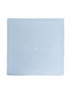 Одеяло с вышитым логотипом Fendi Kids. Цвет: синий