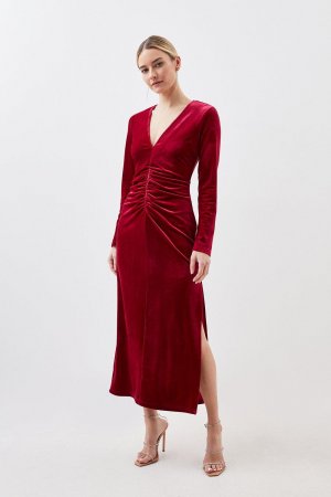 Платье макси из эластичного бархатного джерси Petite , красный Karen Millen