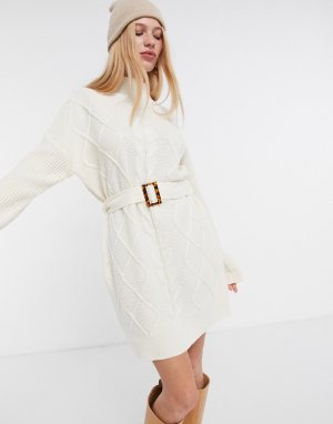 Белое вязаное платье-джемпер с узором «косы» -Белый AX Paris