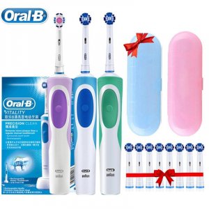 Электрическая зубная щетка Oral B Dual Clean с вращением и вибрацией Перезаряжаемая 8 насадками + коробка для хранения Oral-B