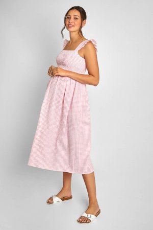 Платье миди для беременных с оборками в клетку виши Jojo Maman Bébé, розовый Bébé