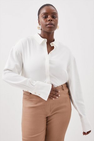 Рубашка с воротником из вискозного крепа больших размеров длинными рукавами , белый Karen Millen