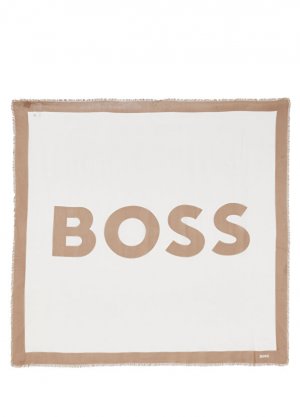Бежево-белая женская шаль с логотипом Boss