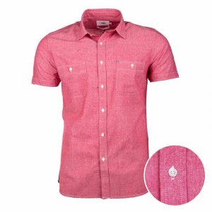 Мужская розовая приталенная рубашка из хлопка с короткими рукавами NEW MAN
