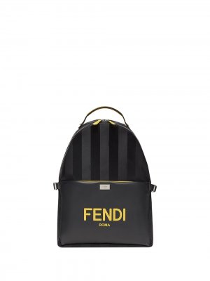 Полосатый мини-рюкзак с логотипом Fendi. Цвет: черный