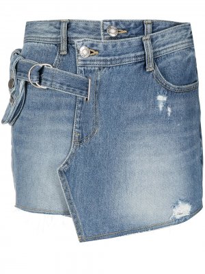 Джинсовые шорты с запахом и поясом SJYP. Цвет: синий