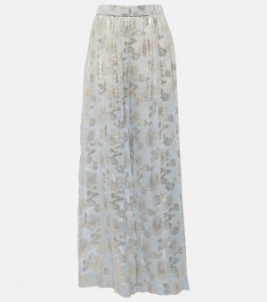 Широкие брюки из шелковой смеси ламе с цветочным принтом , синий Nina Ricci