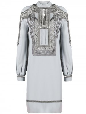 Платье мини с длинными рукавами и вышивкой Alberta Ferretti. Цвет: серый