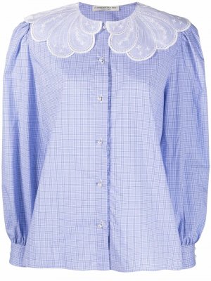 Клетчатая блузка с фестонами Alessandra Rich. Цвет: синий
