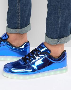 Низкие кроссовки цвета металлик с подсветками LED Wize & Ope. Цвет: синий