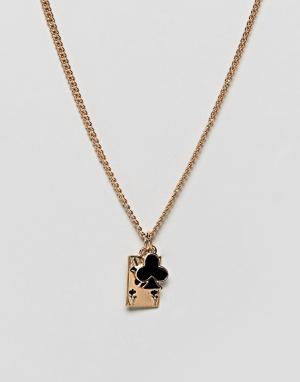 Золотистое ожерелье с подвесками в виде игральной карты и карточной ма ASOS DESIGN. Цвет: золотой