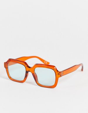 Солнцезащитные очки со скошенной полупрозрачной оправой квадратной формы и коричневого цвета из переработанных материалов -Коричневый цвет ASOS DESIGN