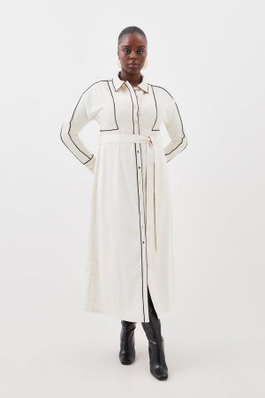 Платье мидакси из контрастной саржевой ткани больших размеров , белый Karen Millen
