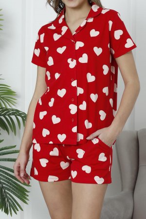 Женские шорты Пижамный комплект с короткими рукавами и карманами из хлопка лайкры Сердце День святого Валентина NICOLETTA