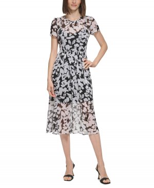 Женское шифоновое платье-миди с короткими рукавами и принтом Calvin Klein