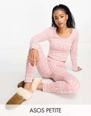 ASOS DESIGN Petite Christmas гламурный пижамный комплект с длинными рукавами и леггинсами розового цвета