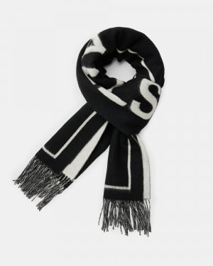 Шерстяной шарф с логотипом Underground Needle Punch , черный/мел AllSaints