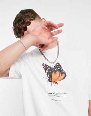 Белая oversized-футболка с принтом бабочки и надписью спереди -Белый ASOS DESIGN