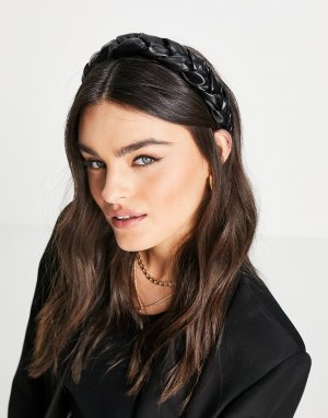 Плетеный ободок из искусственной кожи -Синий ASOS DE