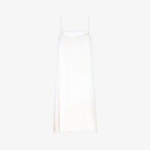 Атласное платье миди Rix с кружевной отделкой и боковыми разрезами , цвет blanc Maje