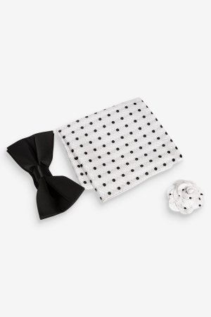 Комплект из нагрудного квадратного галстука-бабочки и запонки , черный Next