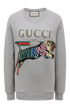 Хлопковый свитшот Gucci. Цвет: серый