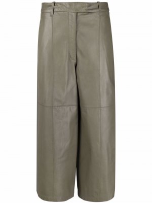 Кожаные брюки широкого кроя Alysi. Цвет: зеленый