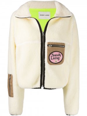 Куртка из овчины с контрастными карманами Sandy Liang. Цвет: нейтральные цвета