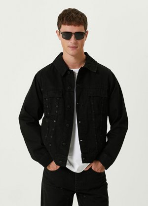 Черная джинсовая куртка с классическим воротником Academia. Цвет: черный