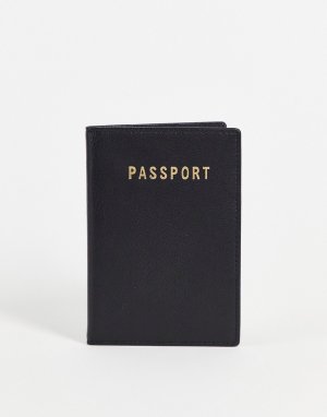 Черная кожаная обложка на паспорт с золотистыми буквами -Черный цвет ASOS DESIGN