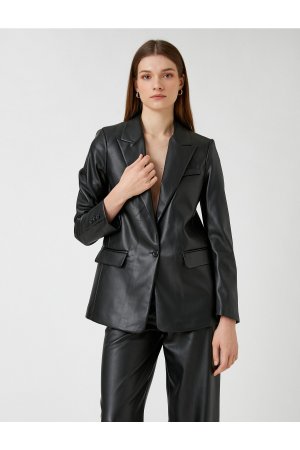 Пиджак из искусственной кожи с карманом и одной пуговицей , черный Koton