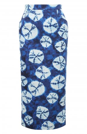 Хлопковая юбка-карандаш с принтом Stella Jean. Цвет: синий