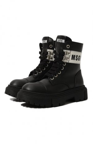 Кожаные ботинки MSGM kids. Цвет: чёрный