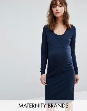 Платье для беременных и кормящих мам с запахом длинными рукавами Mam Mama.licious. Цвет: черный
