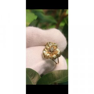 Перстень Золотая сказка К-14009, желтое золото, 585 проба, родирование, бриллиант, размер 18, желтый Альдзена. Цвет: желтый