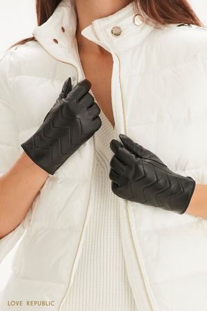 Стеганые перчатки из натуральной кожи LOVE REPUBLIC