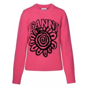 Свитер fuchsia wool blend sweater Ganni, розовый GANNI