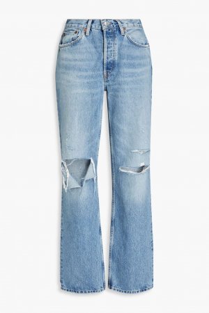 Прямые джинсы с высокой посадкой и потертостями Re/Done, легкий деним Re/done