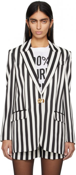 Черно-белый полосатый пиджак Moschino