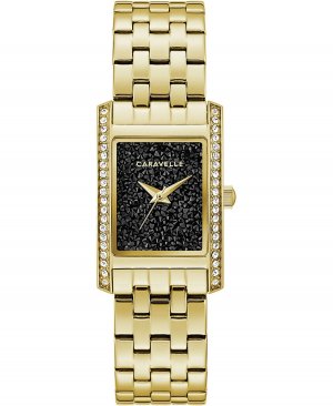 Женские золотистые часы-браслет из нержавеющей стали 21x33 мм, золотой Caravelle