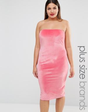 Бархатное платье‑бандо миди Club L Plus. Цвет: розовый