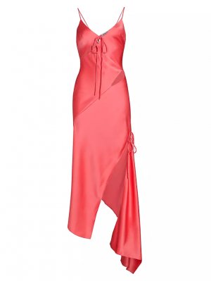 Атласное асимметричное платье-миди с разрезом и , цвет watermelon Monse